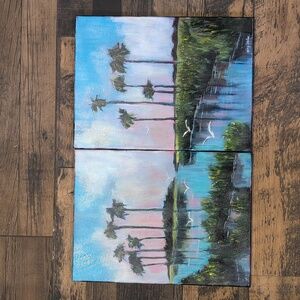 Palm Trees Morning In Paradise Set Of 2 Stretched Canvas Diptychs New Originals